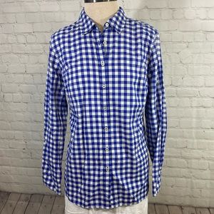 Talbots Blue & White Gingham Print Button Down Size Medium